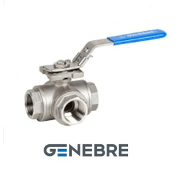 Кран шаровой трехходовой GENEBRE 2040 07 DN032 PN63, AISI316 / AISI316 / PTFE + 15% GF, ВР/ВР, стандартнопроходной, L-тип, рукоятка-рычаг, резьба BSPT